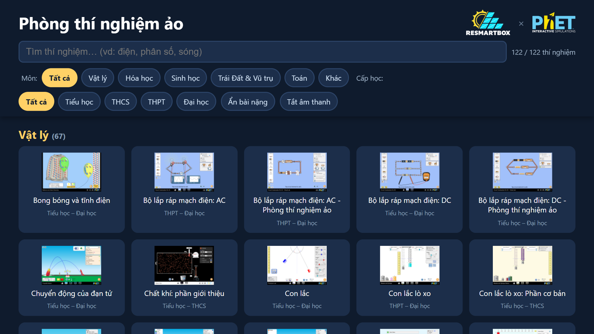 Giao diện phòng thí nghiệm ảo được triển khai trên ReSmartBox